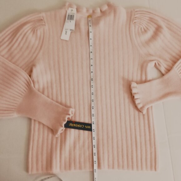 The Cashmere Project Pink Ribbed Crewneck Sweater Ruffle Trim Women's Size M NWT - Picture 13 of 16